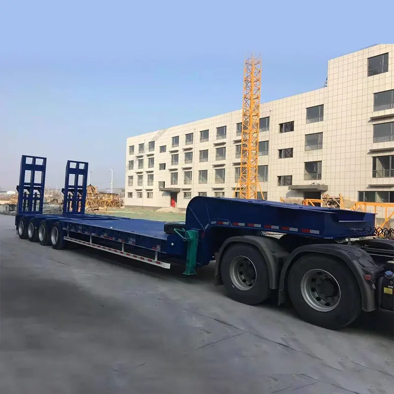 80-100 ໂຕນ 4 Axles Lowbed Semi Trailer ກັບ Ramp ຫລັງ
